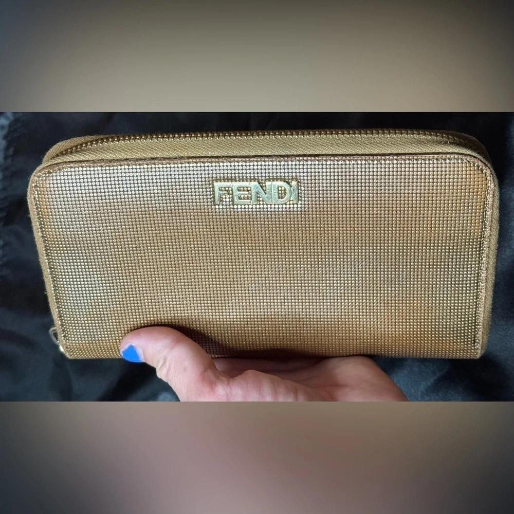 Fendi metallic gold wallet
